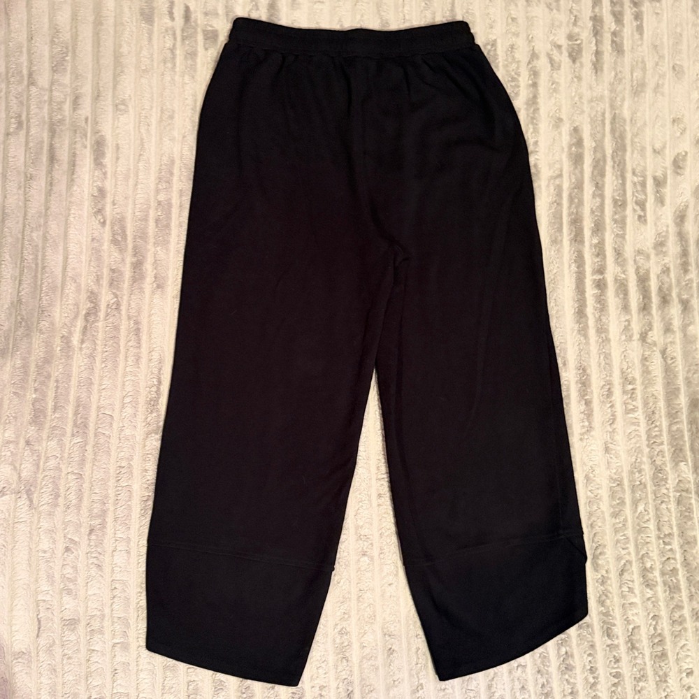 Trendy Queen Black Cropped Wide Leg Pants Tulip Hem Pockets Medium - Picture 7 of 7